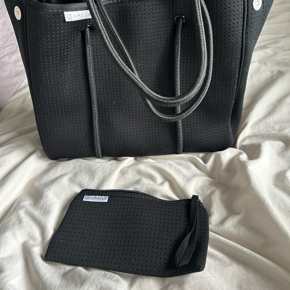 Black Neoprene Tote Bag with hand Pouch